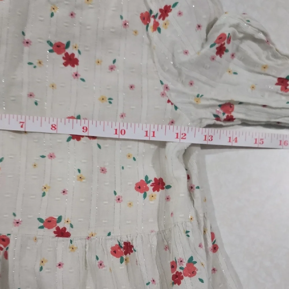 Cat & Jack Cream Red Floral Bishop Long‎  Sleeve Dress Size 7/8